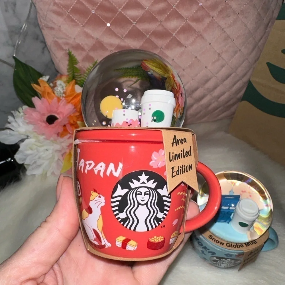 STARBUCKS JAPAN LIMITED EDITION SNOWGLOBE CUP MUG - PINK